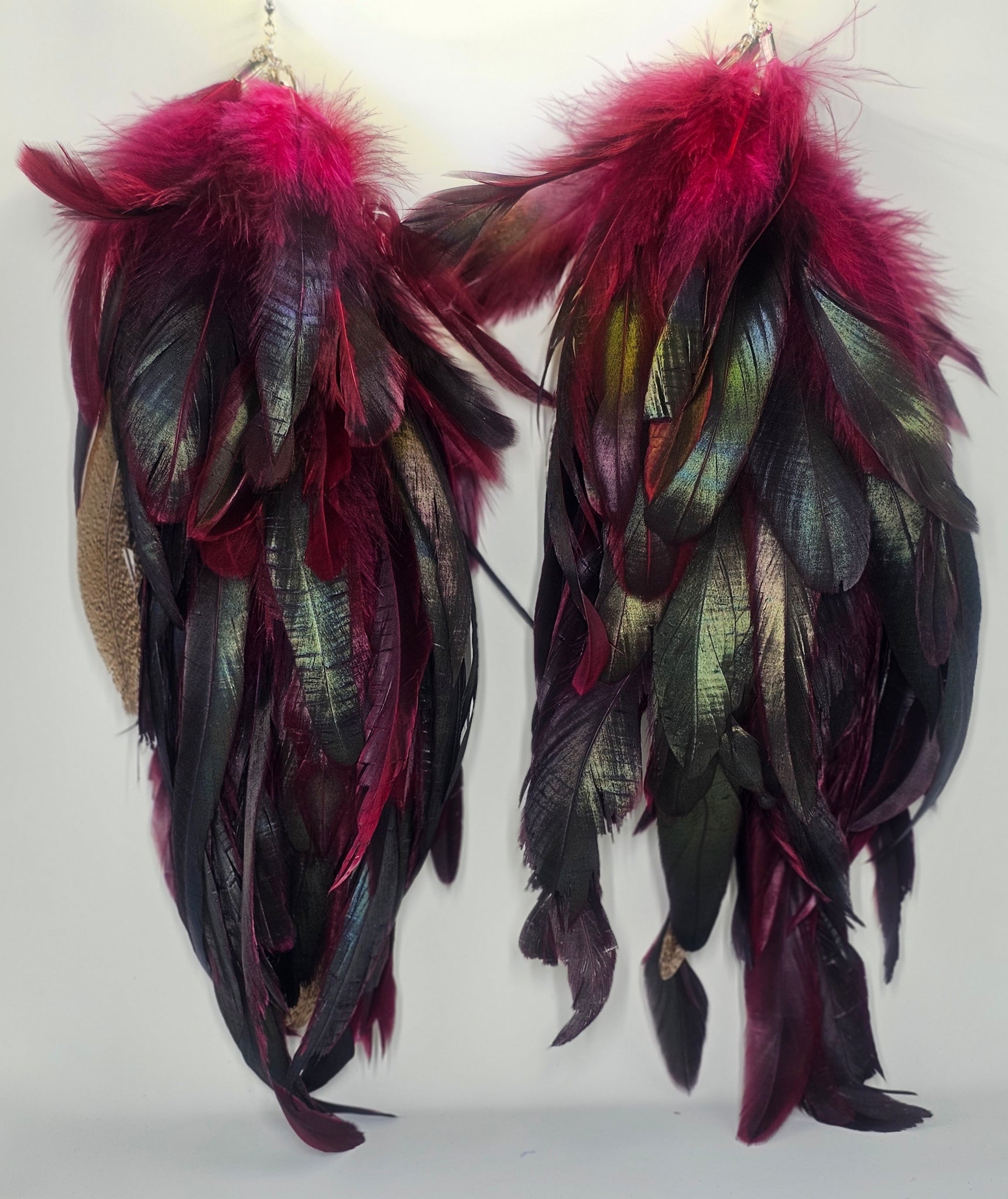 Single Color Feather Earrings with Iridescent Tips