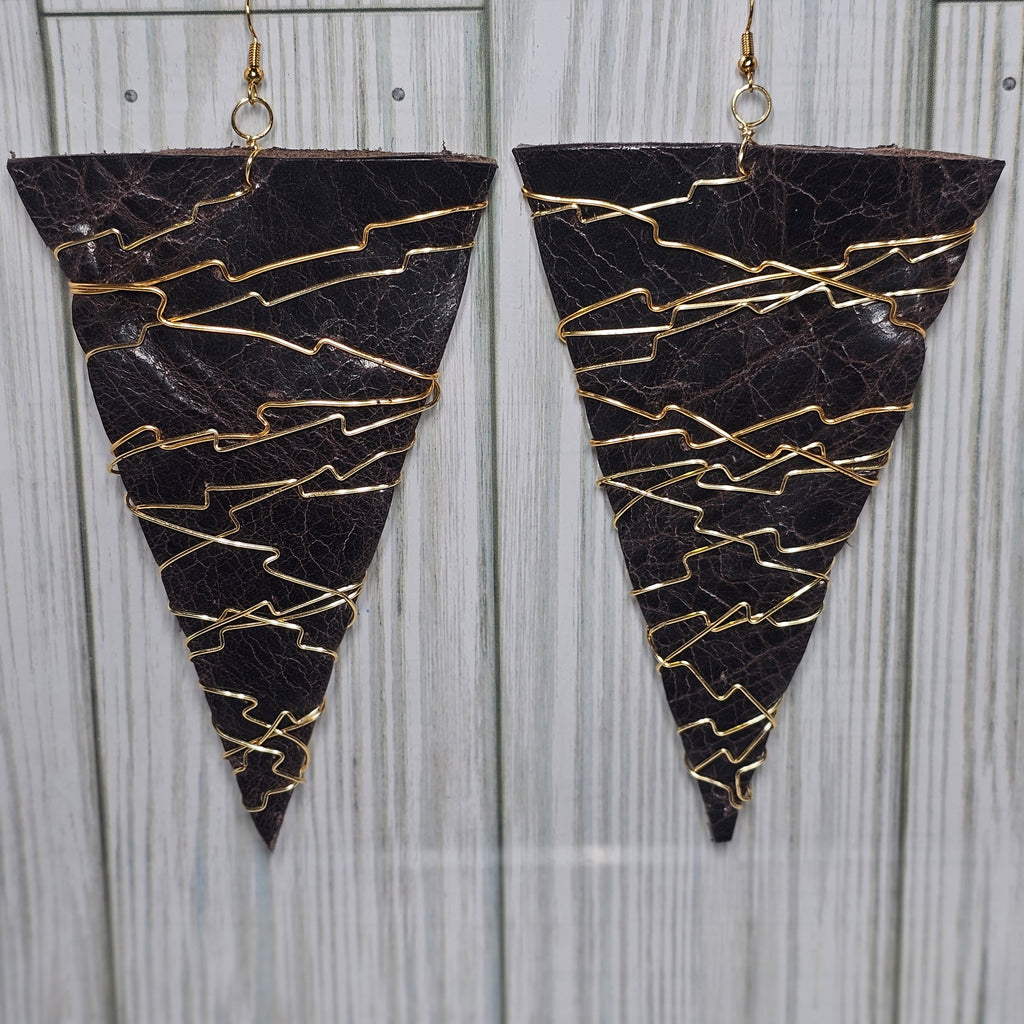 Wire Wrapped Leather Earrings