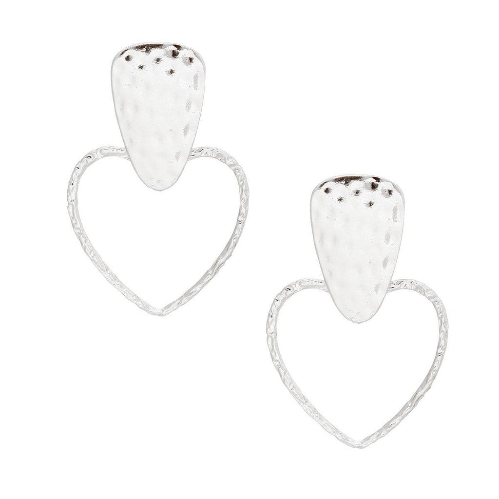 Silver Hammered Metal Heart Earrings