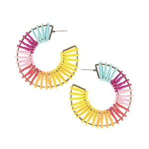 Rainbow Seed Bead Wide Hoops