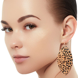 Genuine Leather Leopard Feather Earrings