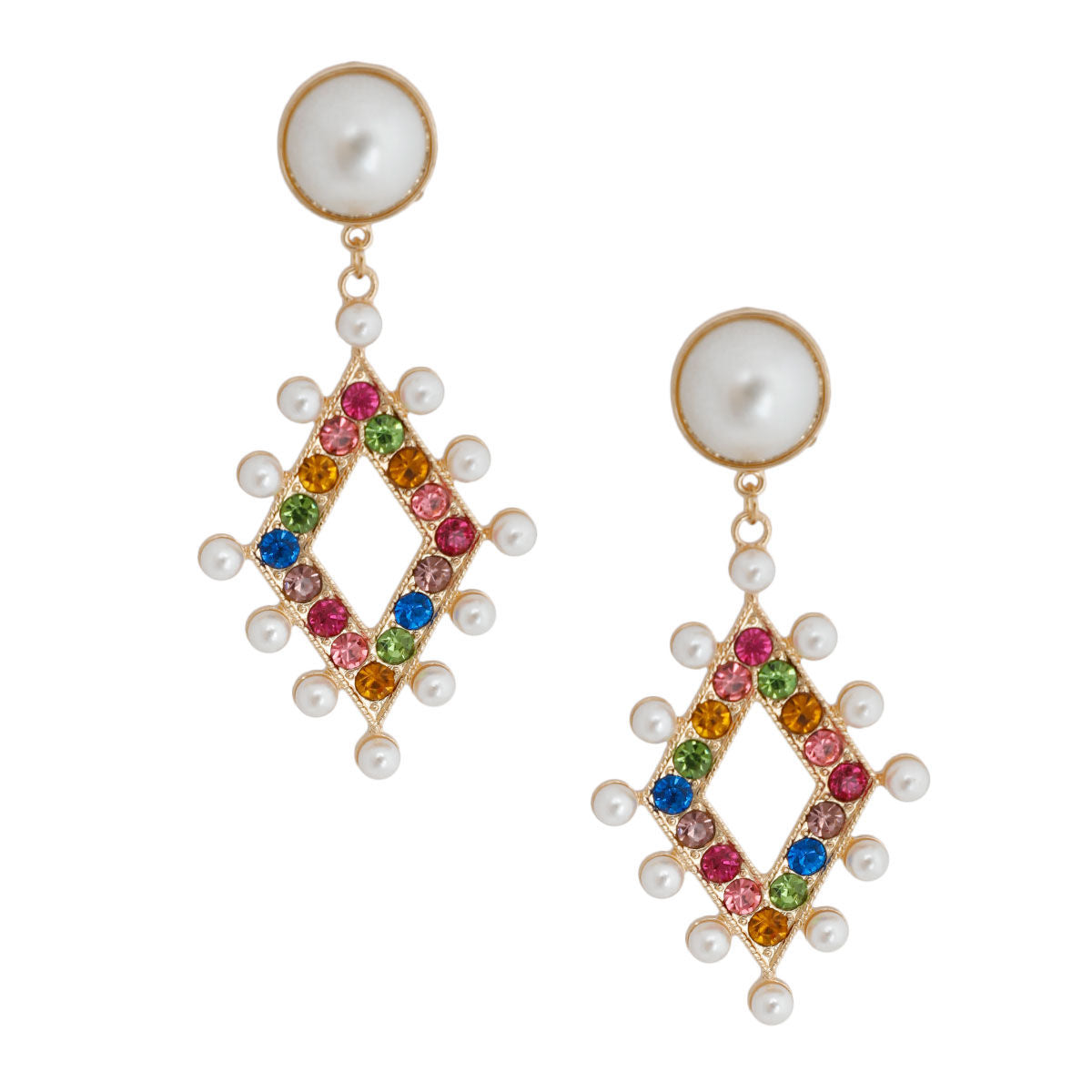 Pearl and Multi Stone Diamond Earrings