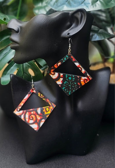 Ankara Fabric Wood Earrings