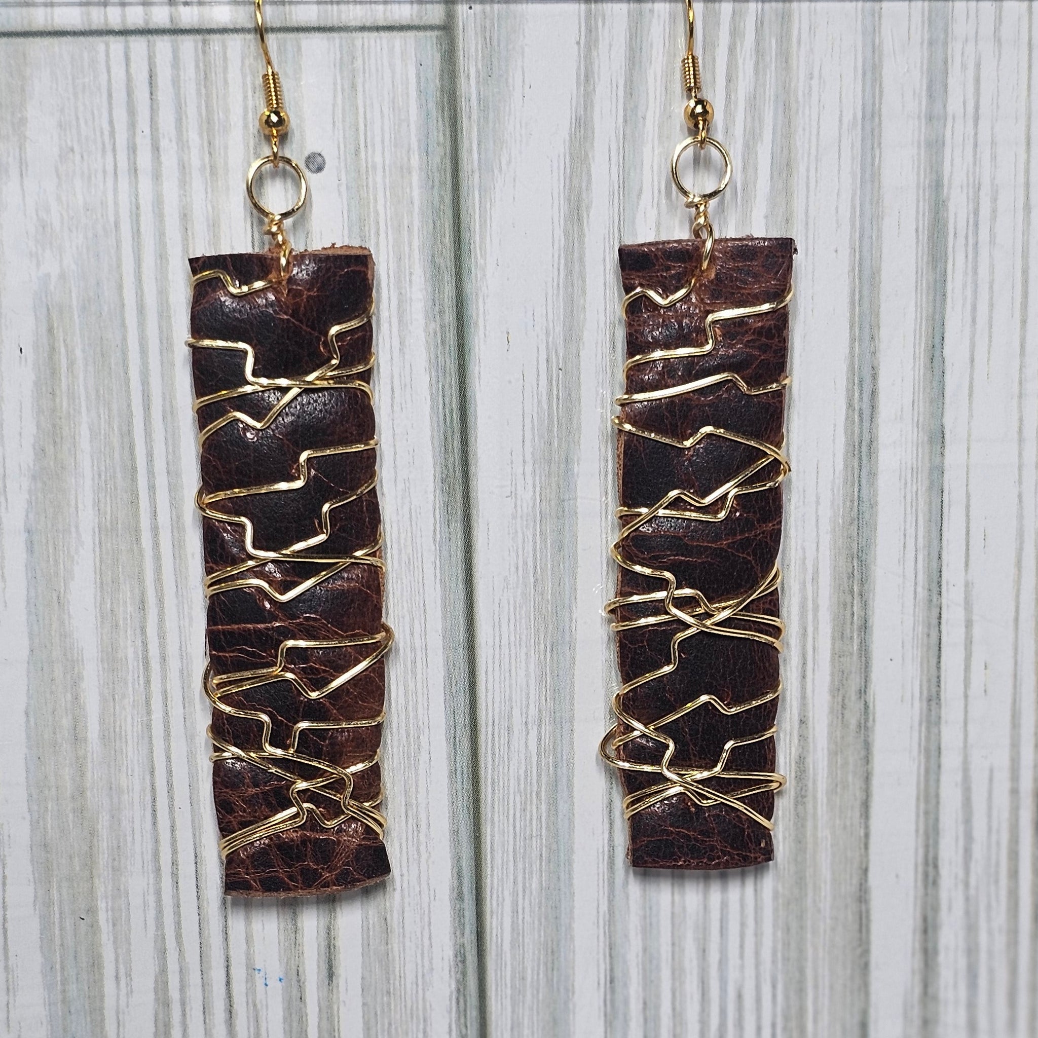 Wire Wrapped Leather Earrings