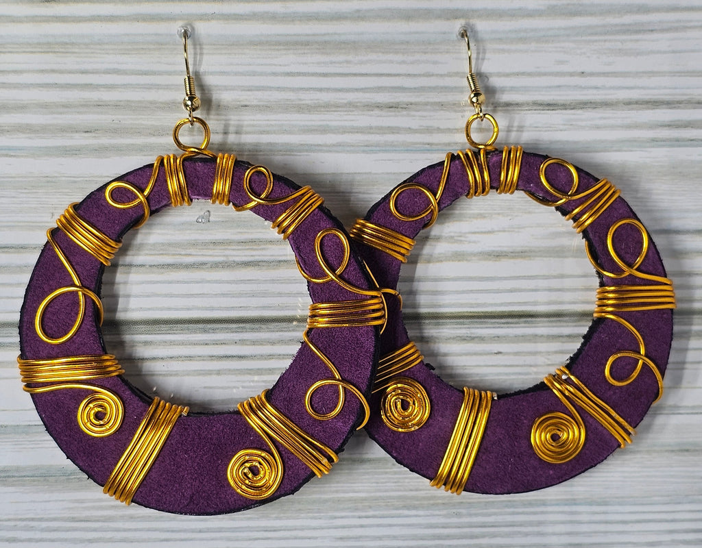 Wire Wrapped Leather Earrings