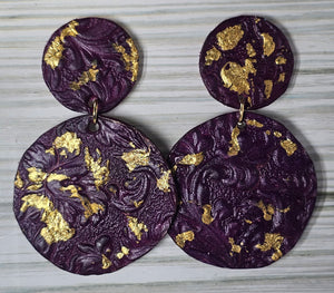 Purple and Gold Embossed Leather Earrings