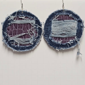 Distressed Denim and Faux Leather Earrings