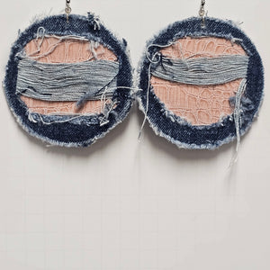 Distressed Denim and Faux Leather Earrings