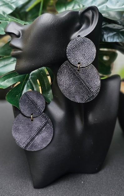 Denim Print Faux Leather Earrings