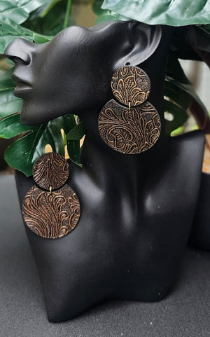 Embossed Faux Leather Wood Earrings