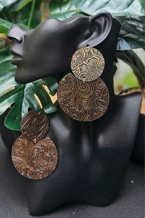 Embossed Faux Leather Wood Earrings