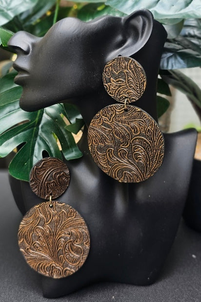 Embossed Faux Leather Wood Earrings