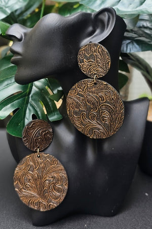 Embossed Faux Leather Wood Earrings