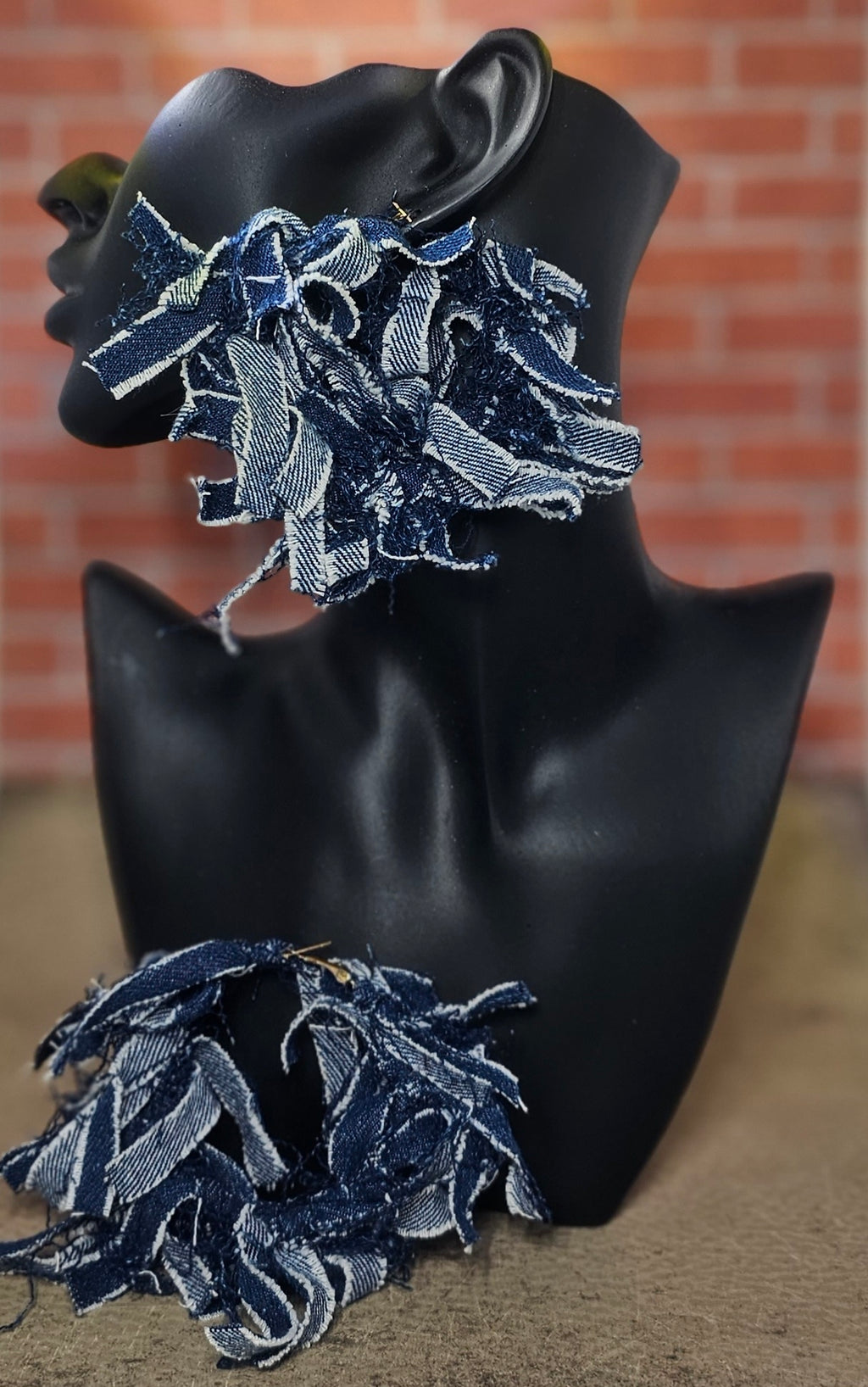 Distressed & Frayed Denim Hoop Earrings