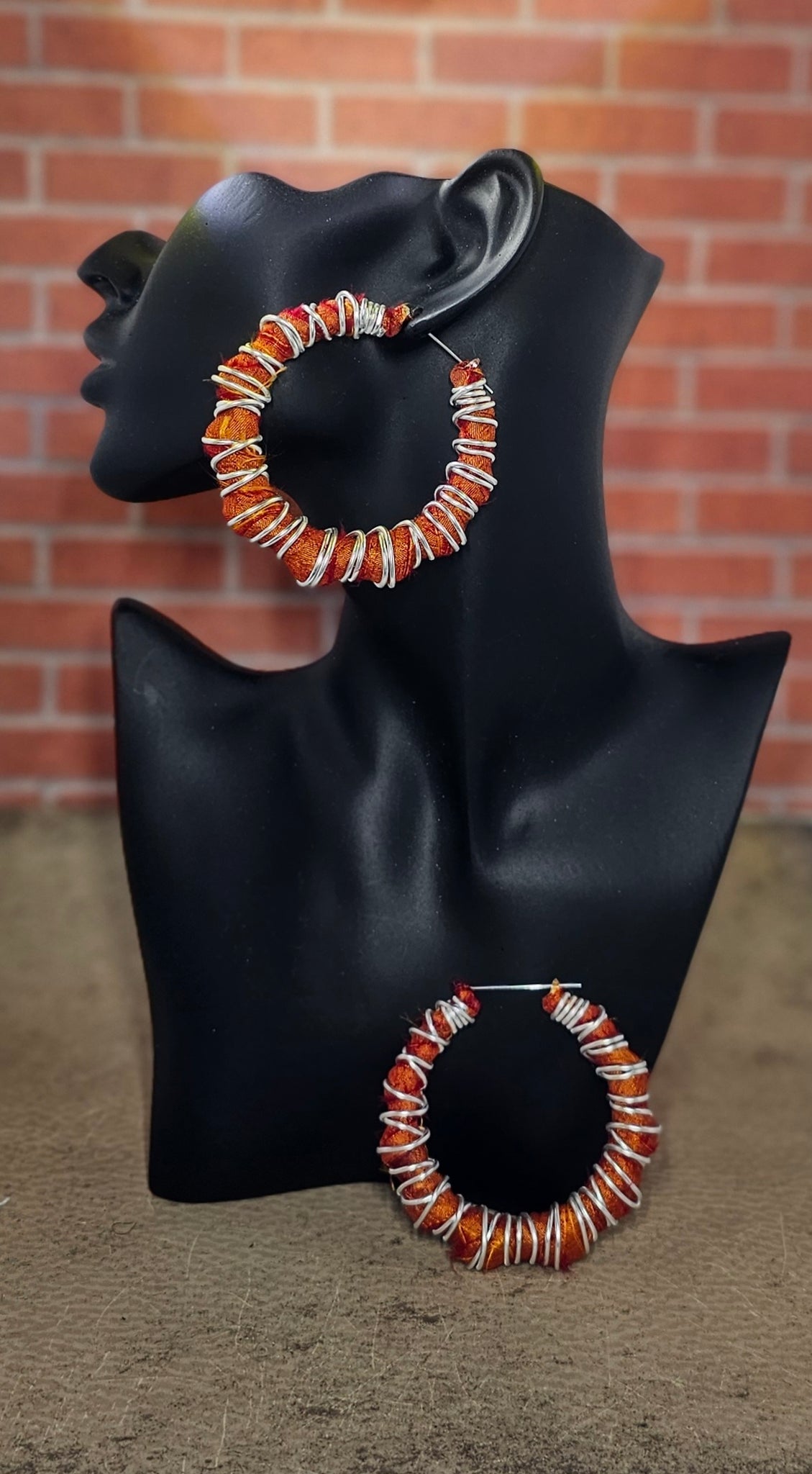 Sari Silk and Wire Wrapped Hoop Earrings