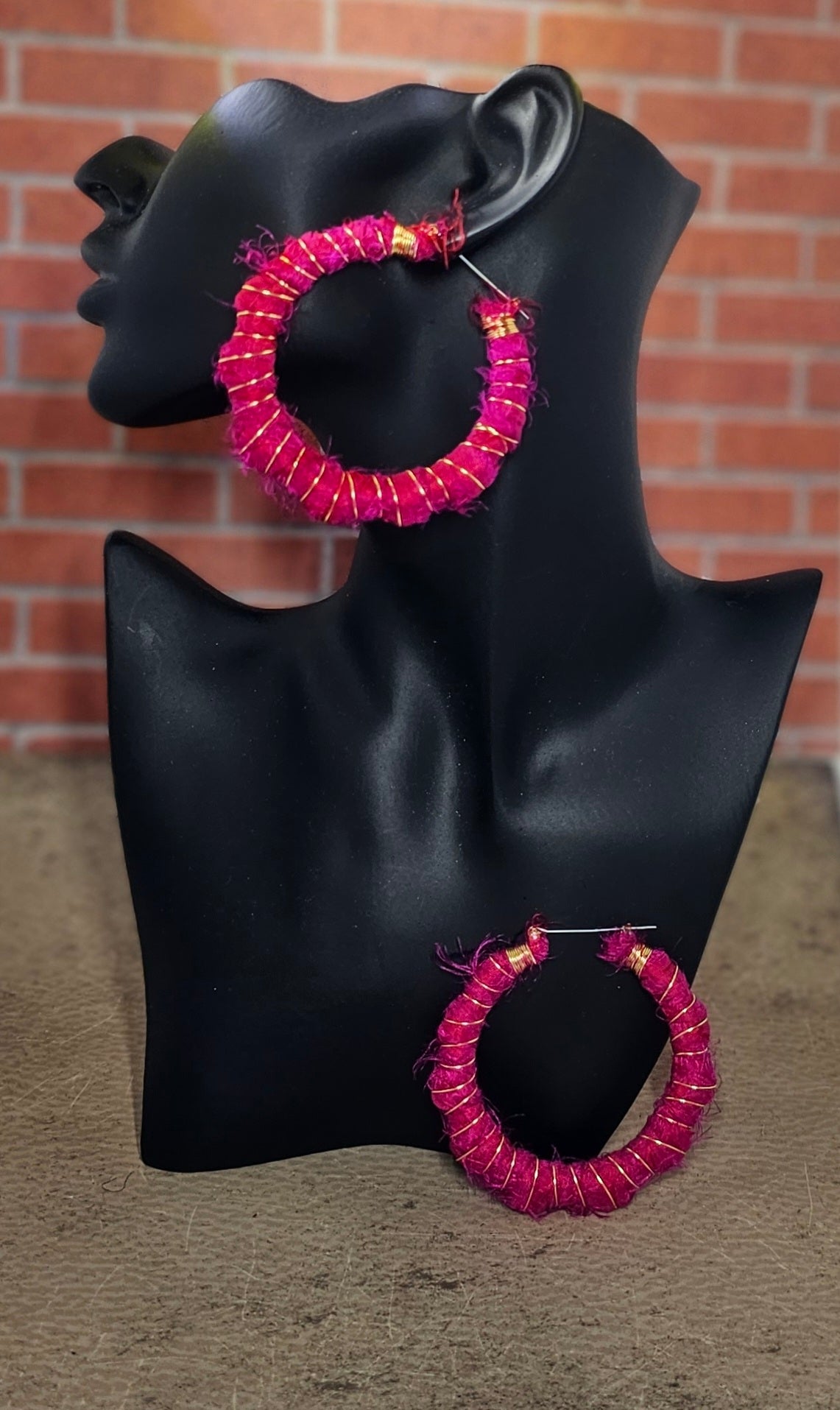 Sari Silk and Wire Wrapped Hoop Earrings