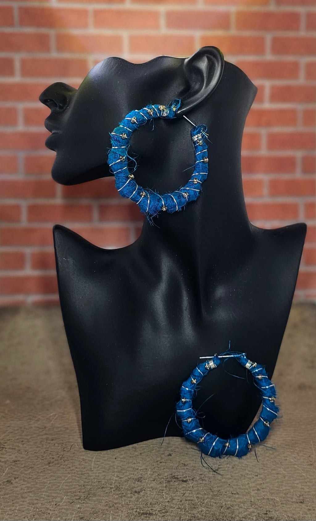 Sari Silk and Wire Wrapped Hoop Earrings