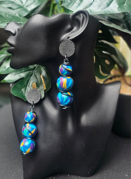 Hand-Painted Wood Bead Drop & Dangle Earrings