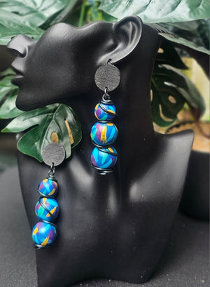 Hand-Painted Wood Bead Drop & Dangle Earrings