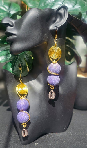 Hand-Painted Wood Bead Drop & Dangle Earrings