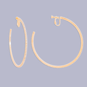 Clip On Medium Gold Pave C Hoops for Women