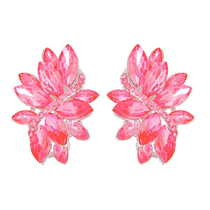 Clip On Pink Marquise Cluster Earrings for Women