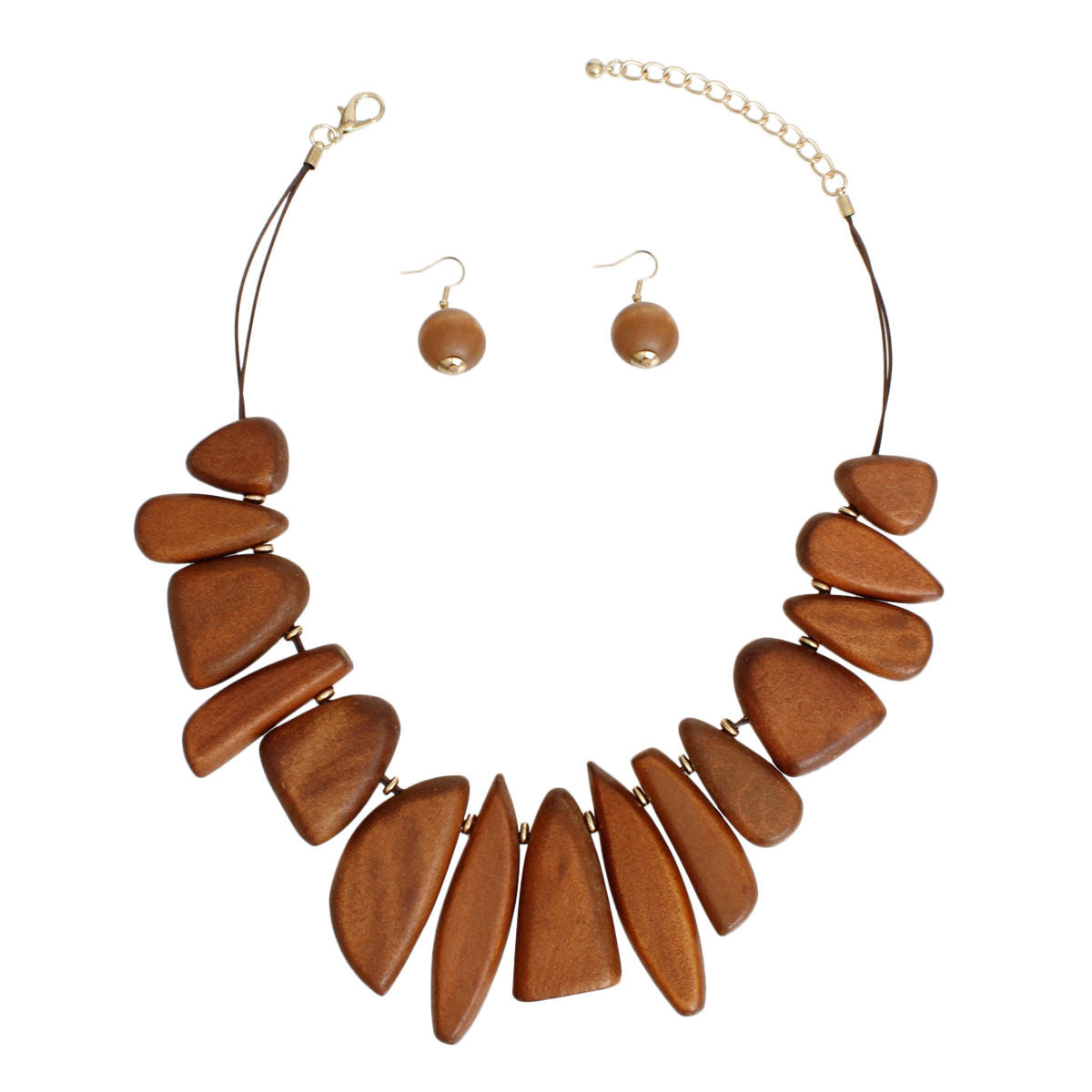 Bib Necklace Brown Wood Tribal Set for Women