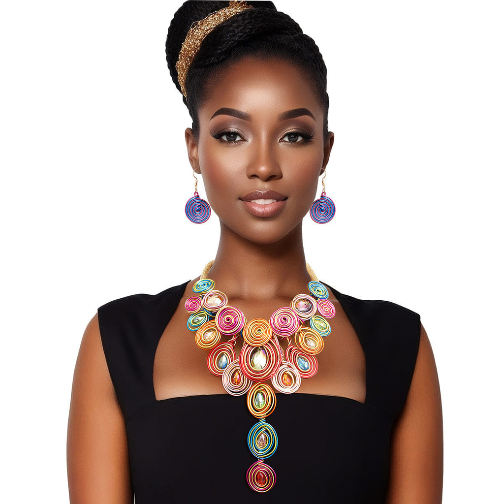 Bib Necklace Rainbow Wire Drop Set for Women