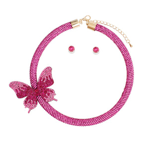 Choker Fuchsia Bling Butterfly Set for Women