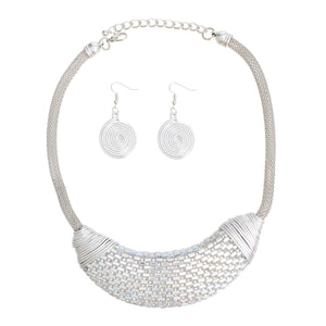 Necklace Silver Baguette Stone Bib Set for Women