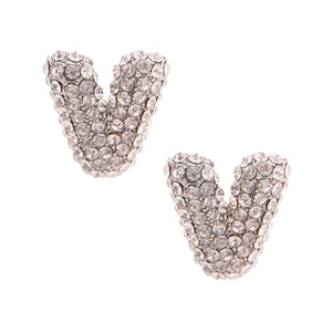 V Rhinestone Silver Studs