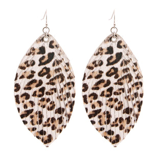 Genuine Leather White Leopard Earrings