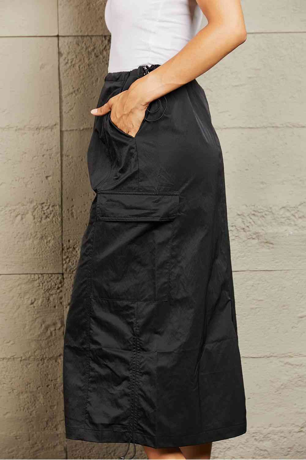 High Waisted Cargo Skirt in Black