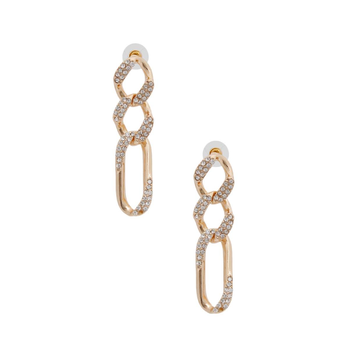 Gold Rhinestone Crusted Chain Earrings