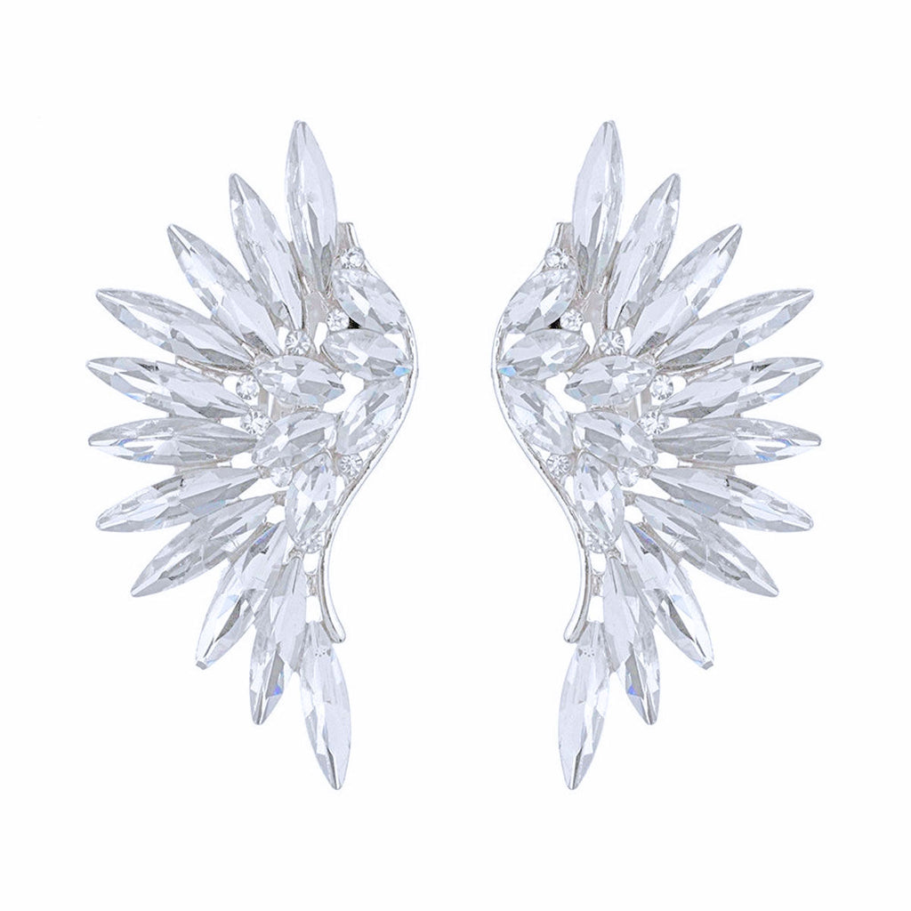 Silver Stone Wing Design Clip On Earrings