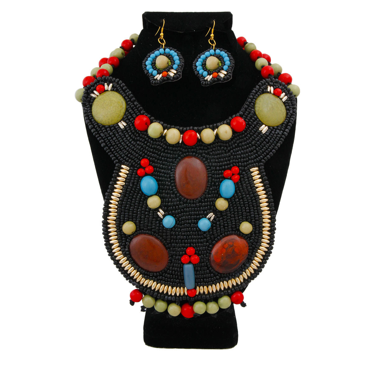 Green & Red Bead Collar Necklace