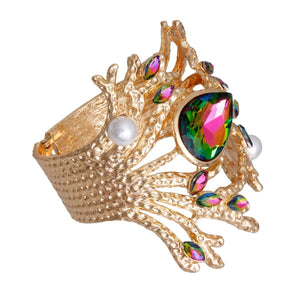 Pink Green Gold Branched Crystal Cuff