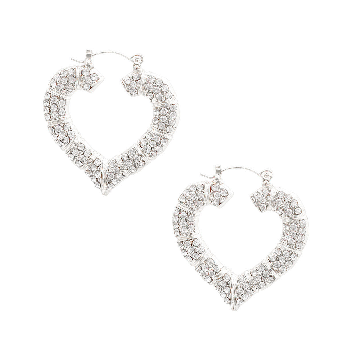 Silver Bling Heart Bamboo Hoops