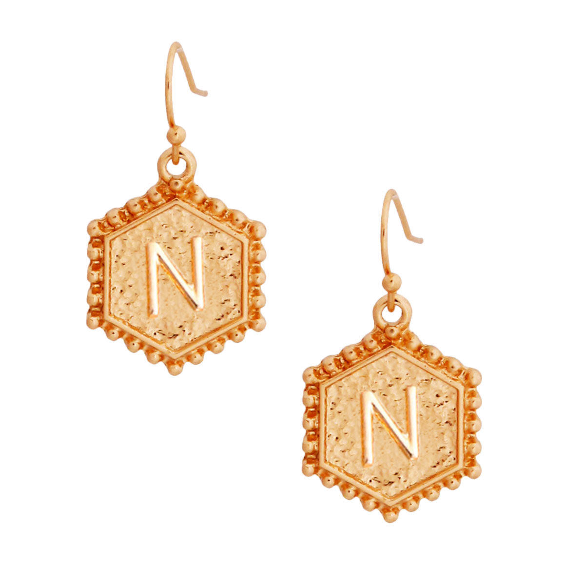 N Hexagon Initial Earrings