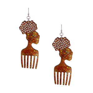 Brown Glitter Hair Pick Earrings