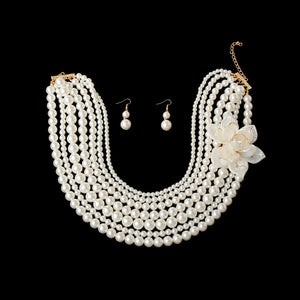 Blossom Elegance: Cream Flower Pearl Necklace Set