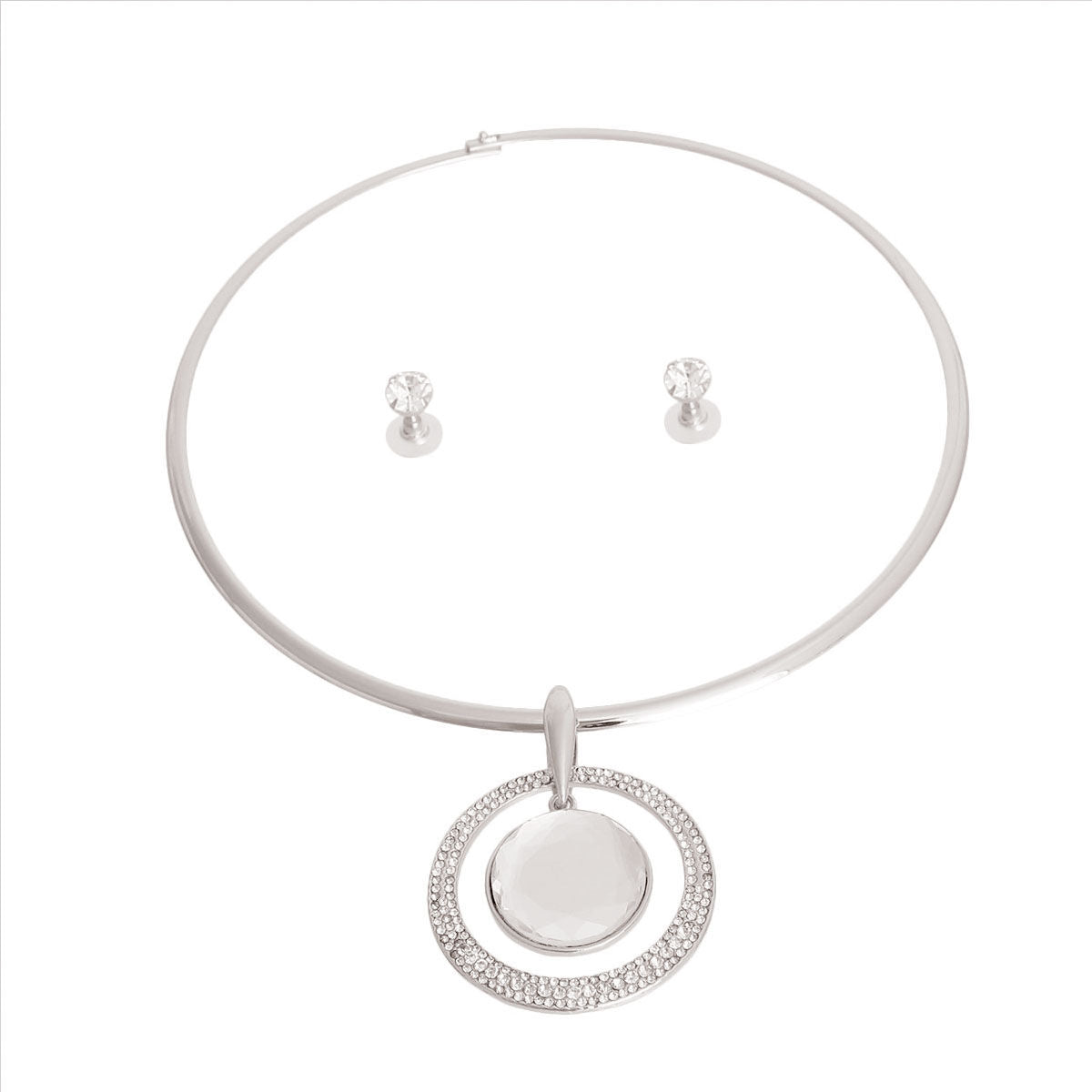 Silver Rigid Hook Round Crystal Choker