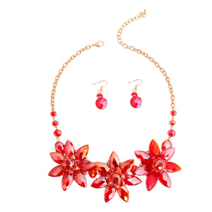 Red Crystal Flower Collar Set