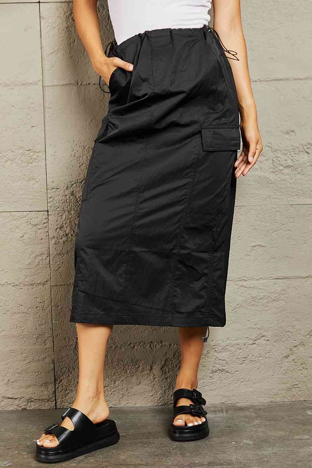 High Waisted Cargo Skirt in Black