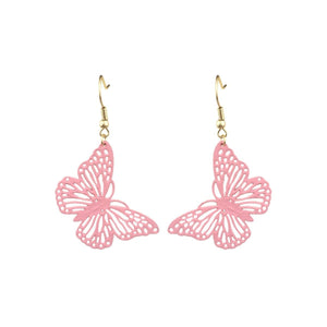 Pink Metal Butterfly Fish Hook Earrings