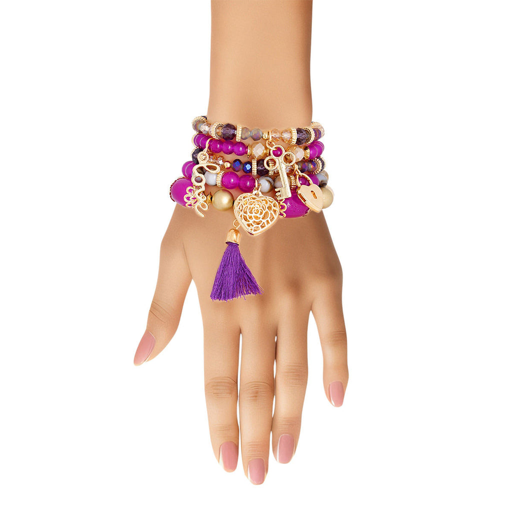 Purple Glass Love Charm Bracelets