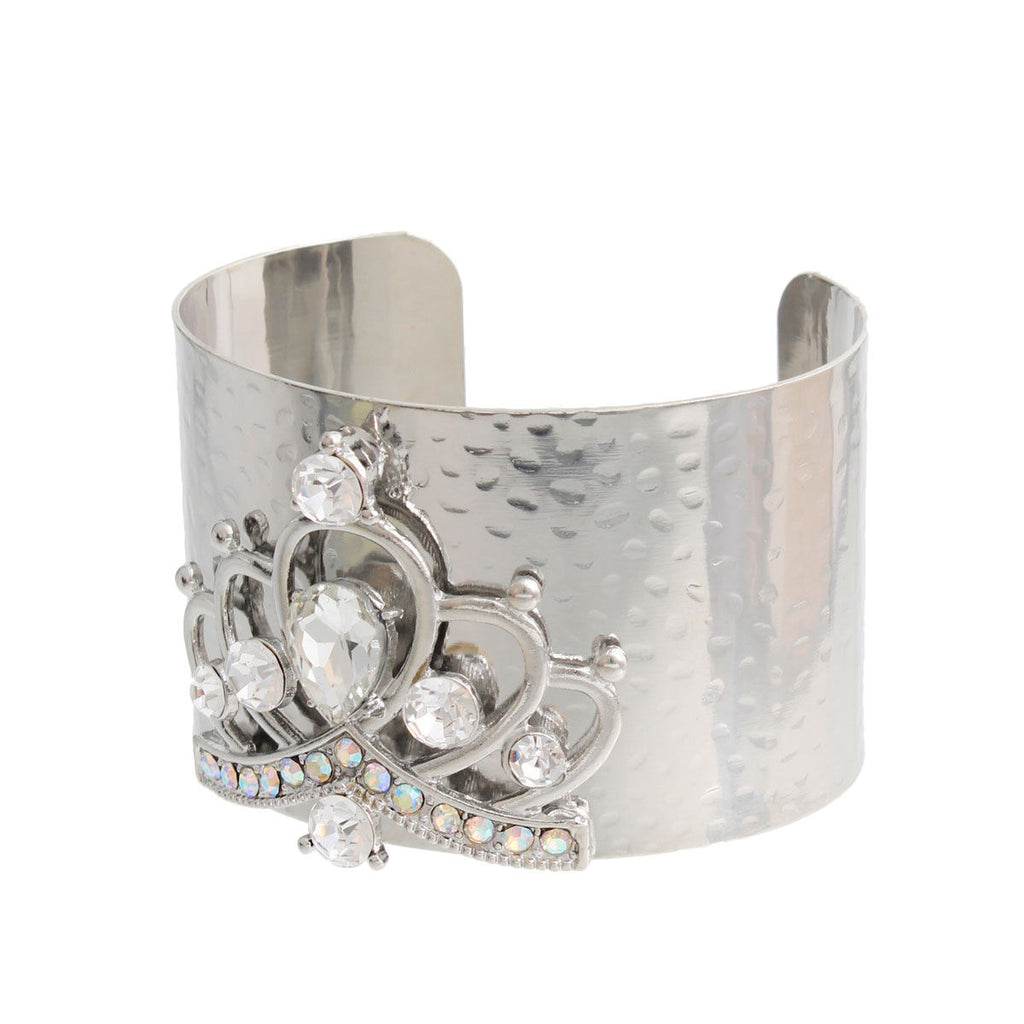 Silver Crystal Crown Cuff