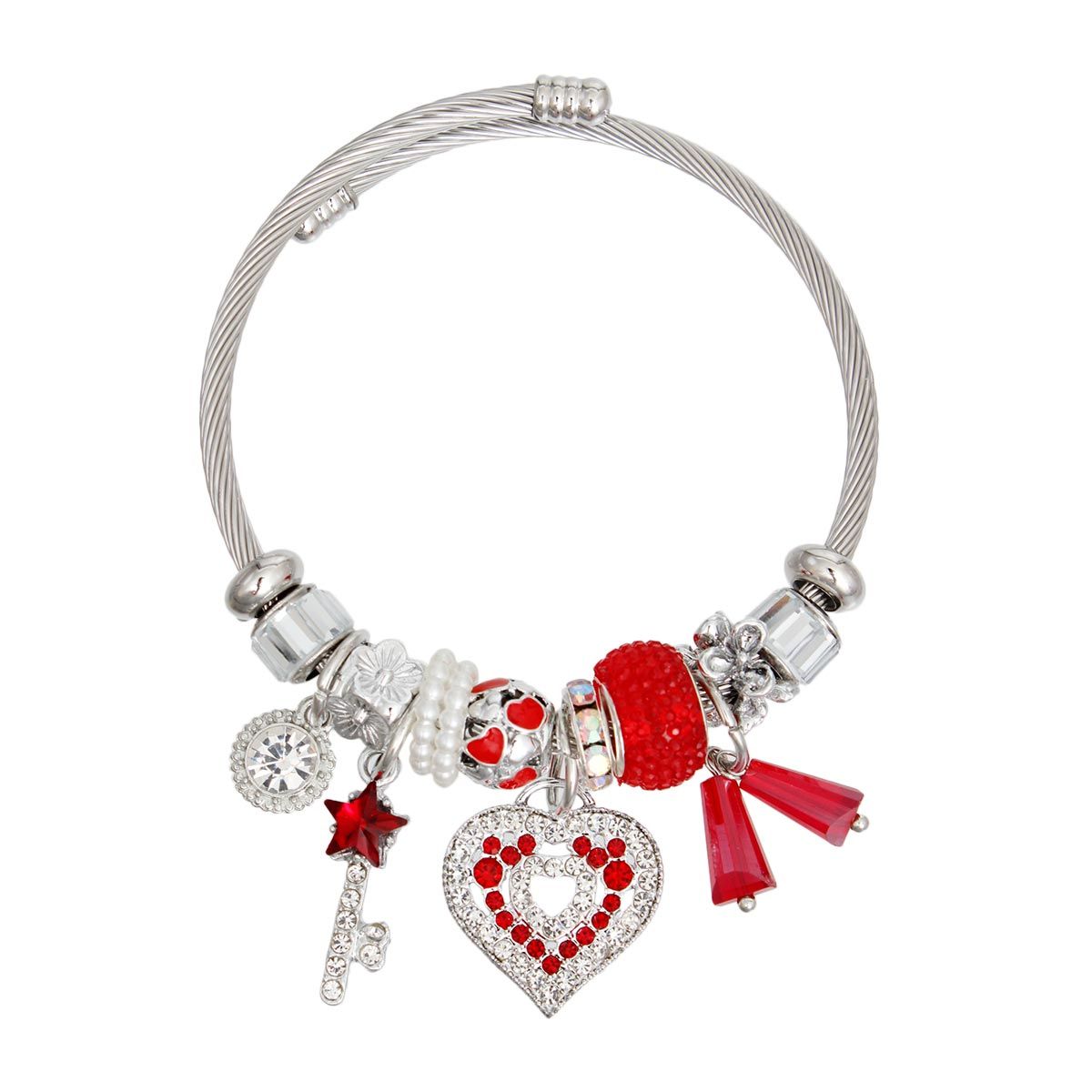 Cable Bangle Red Heart Silver Bracelet for Women