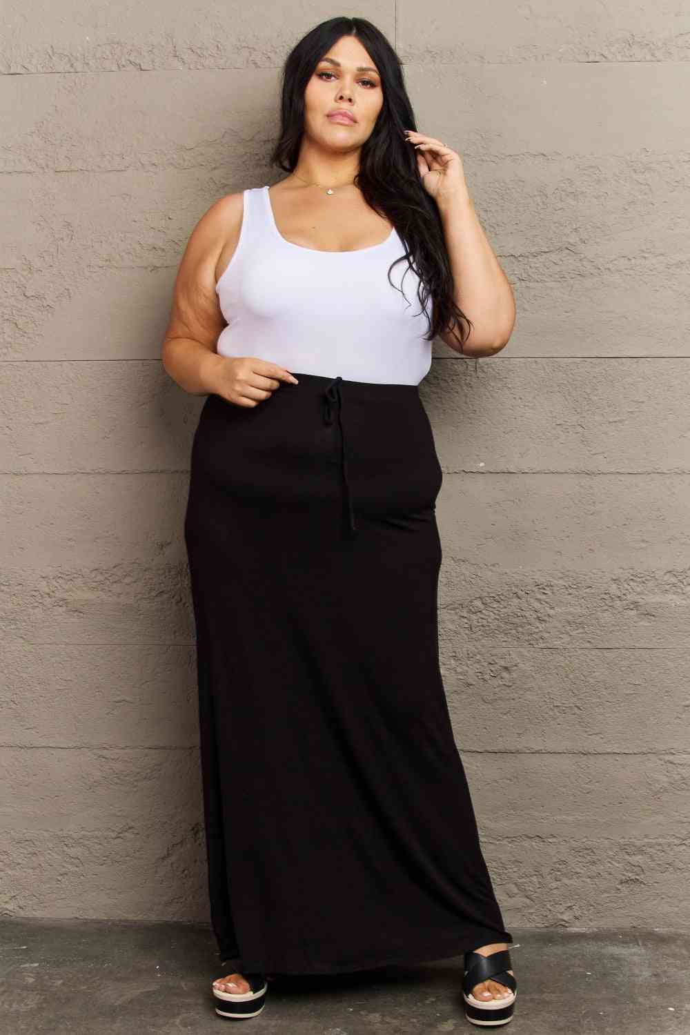 Full Size Flare Maxi Skirt in Black