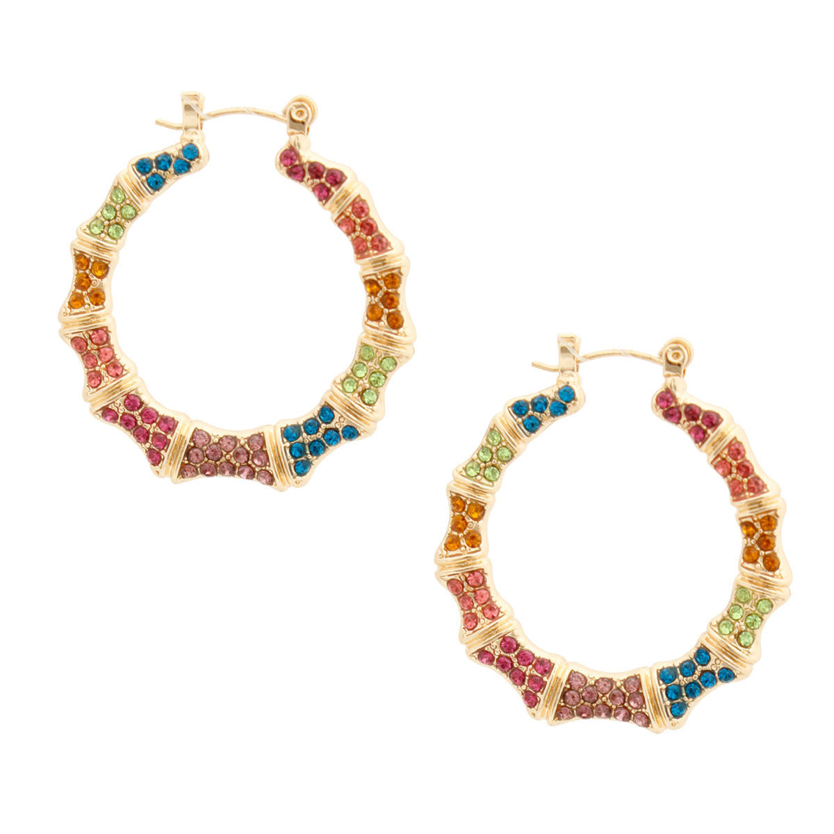 Multi Color Bling Thin Bamboo Hoops